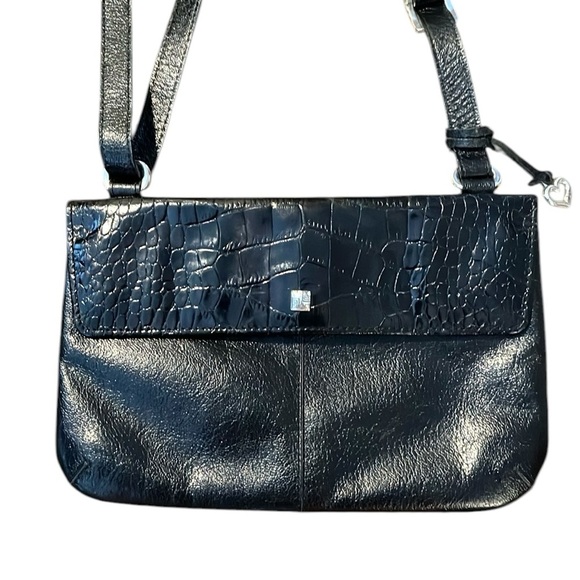 Brighton Black Faux Snakeskin Leather Small Slim Crossbody Purse - Picture 1 of 6